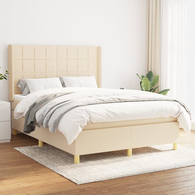 vidaXL Bettgestell Boxspringbett mit Matratze Creme 140x200 cm Stoff Bett B günstig online kaufen