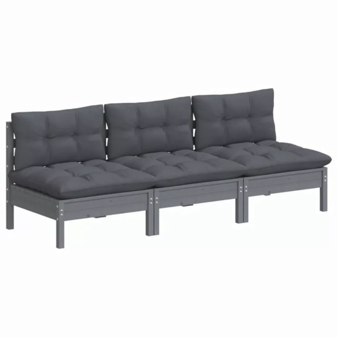 vidaXL Loungesofa 3-Sitzer-Gartensofa mit Anthrazit Kissen Massivholz Kiefe günstig online kaufen