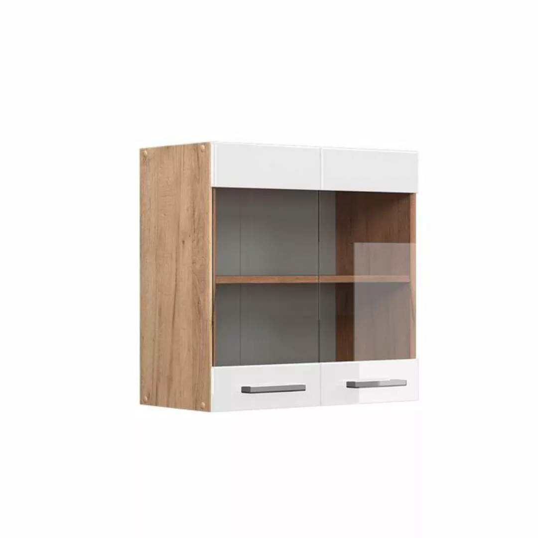 Vicco Glashängeschrank R-Line, Weiß Hochglanz/Goldkraft Eiche, 60 cm günstig online kaufen