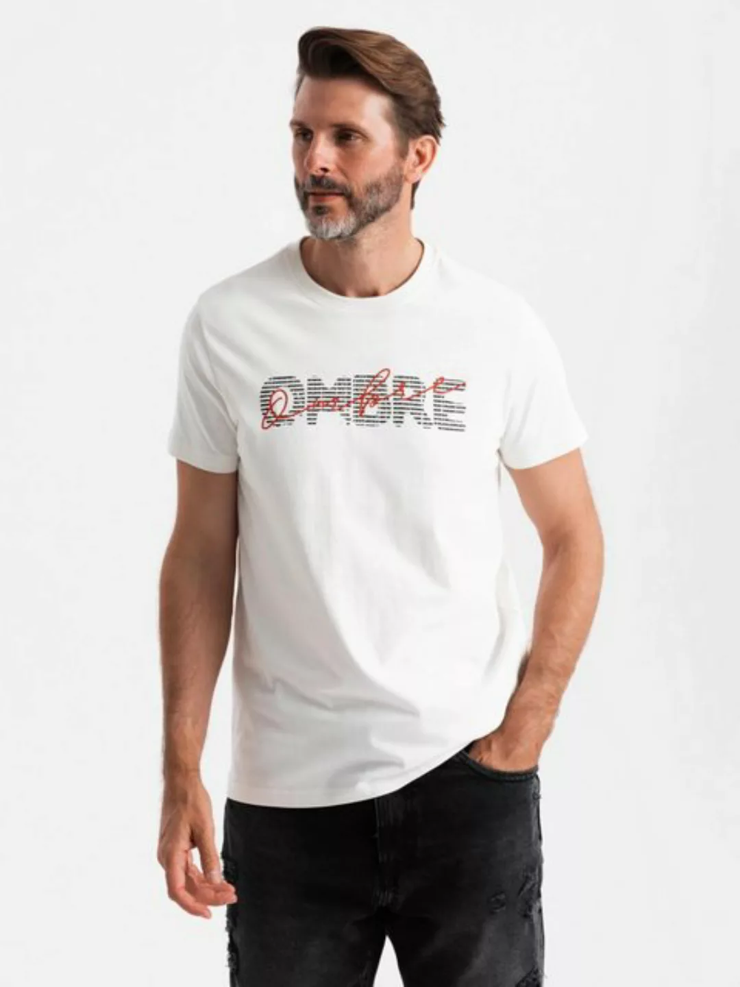 OMBRE Print-Shirt Herren-T-Shirt aus Baumwolle mit doppeltem Logodruck günstig online kaufen