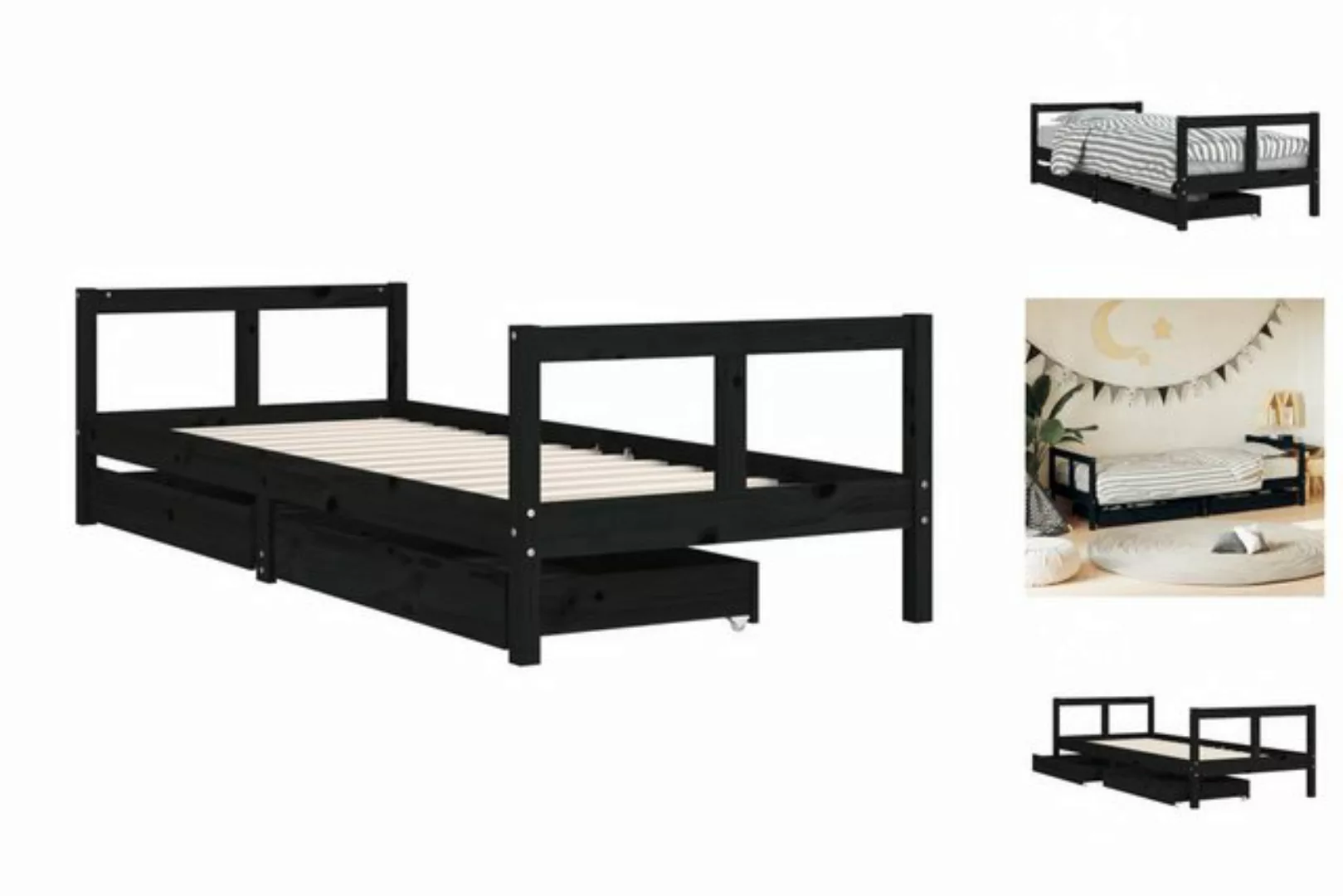 vidaXL Kinderbett Kinderbett mit Schubladen Schwarz 80x200 cm Massivholz Ki günstig online kaufen