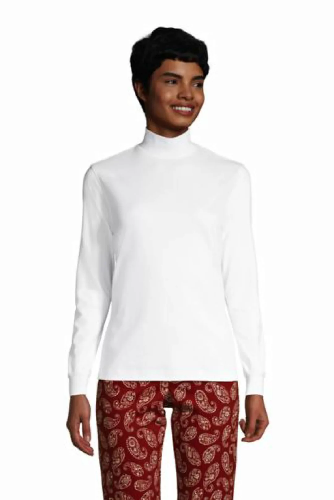 Stehkragen-Shirt, Damen, Größe: XS Normal, Weiß, Baumwolle, by Lands' End, günstig online kaufen