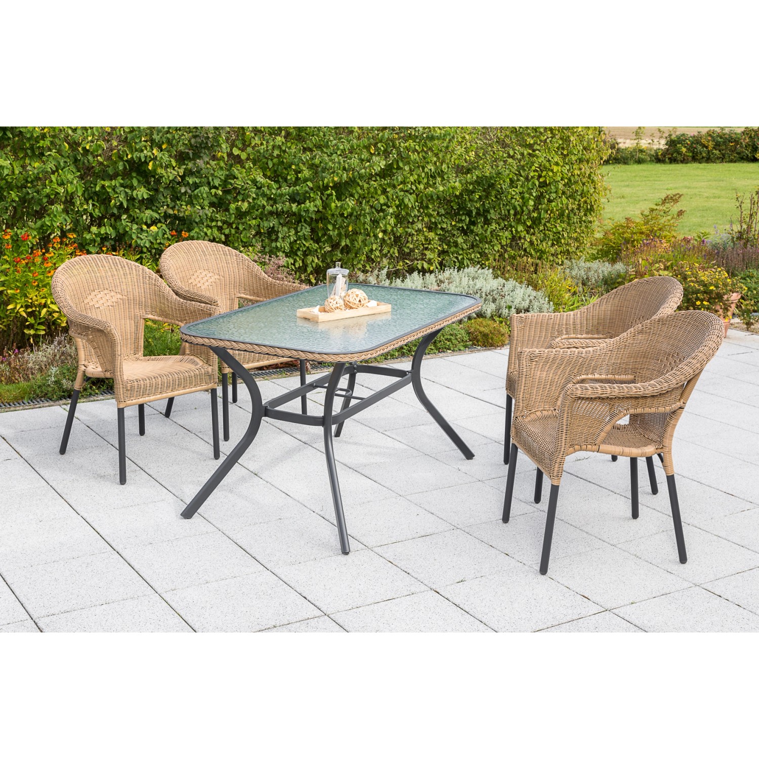 Merxx Ravenna Set 5-tlg. 4 Stapelsessel Gartentisch 150 x 85 cm Schoko günstig online kaufen
