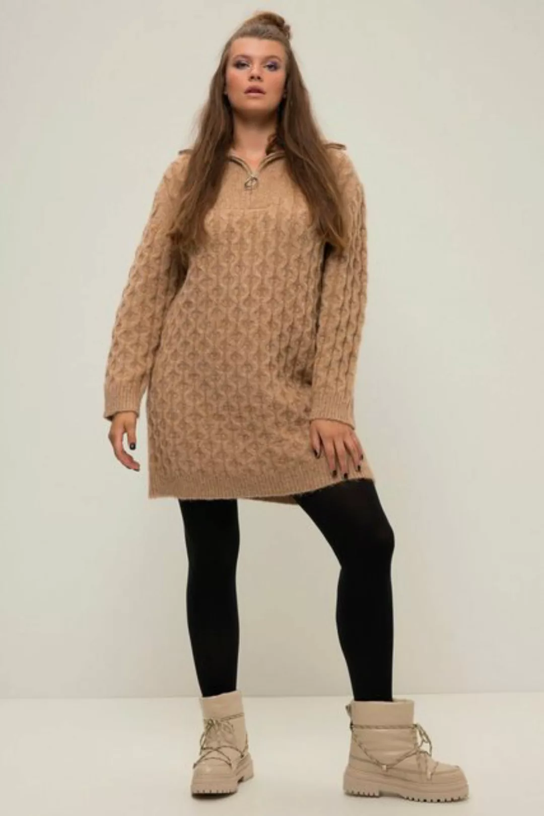 Studio Untold Jerseykleid Strickkleid Straight Shape Zopf-Muster Langarm günstig online kaufen