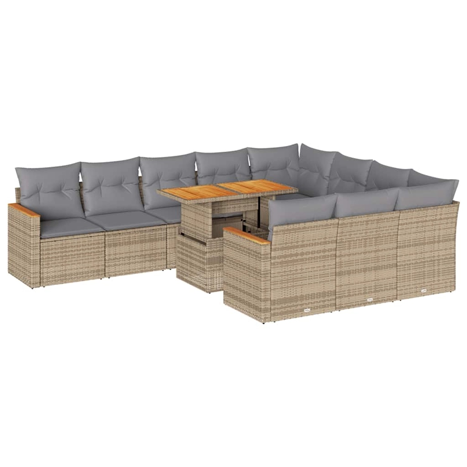 vidaXL 11-Tlg Garten-Sofagarnitur mit Kissen Beige Poly Rattan Akazie 33275 günstig online kaufen