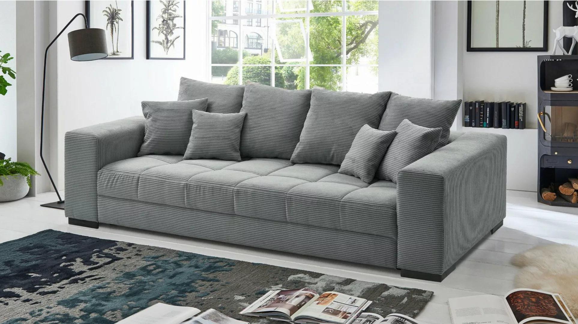 Massivart® Big-Sofa BORNEO Cord beige oder grau 254 cm / 4-Sitzer, Noasgunt günstig online kaufen