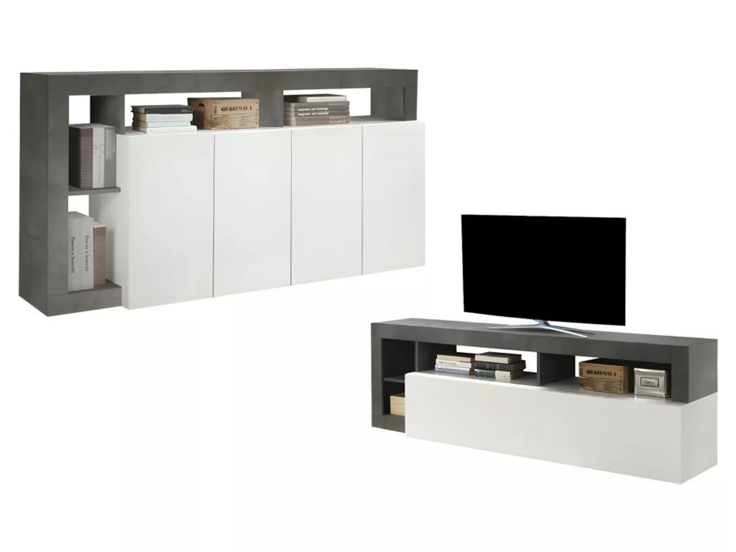 Set Sideboard + TV-Möbel - Weiß lackiert & Beton - SEFRO günstig online kaufen