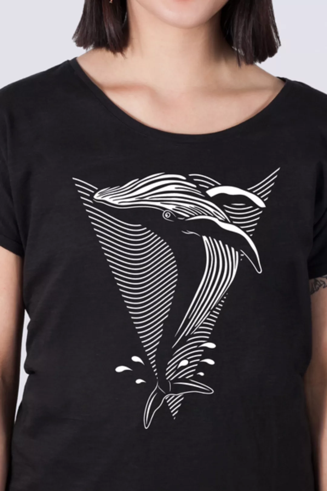 Whale, Damen Shirt Aus Bio-baumwolle, Aufgeschlagene Ärmel Print günstig online kaufen
