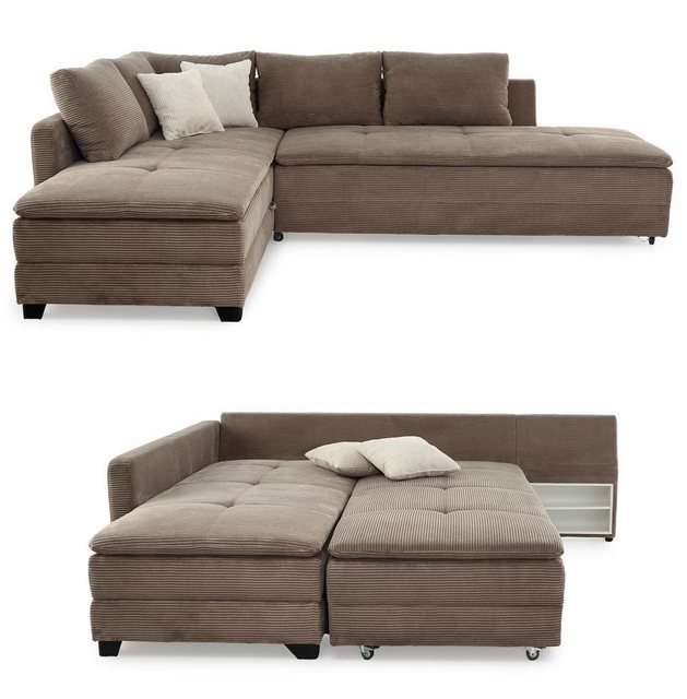 luma-home Ecksofa 15162, Dauerschläfer 306x223 cm, Schwenkteil L/R, Bettkas günstig online kaufen