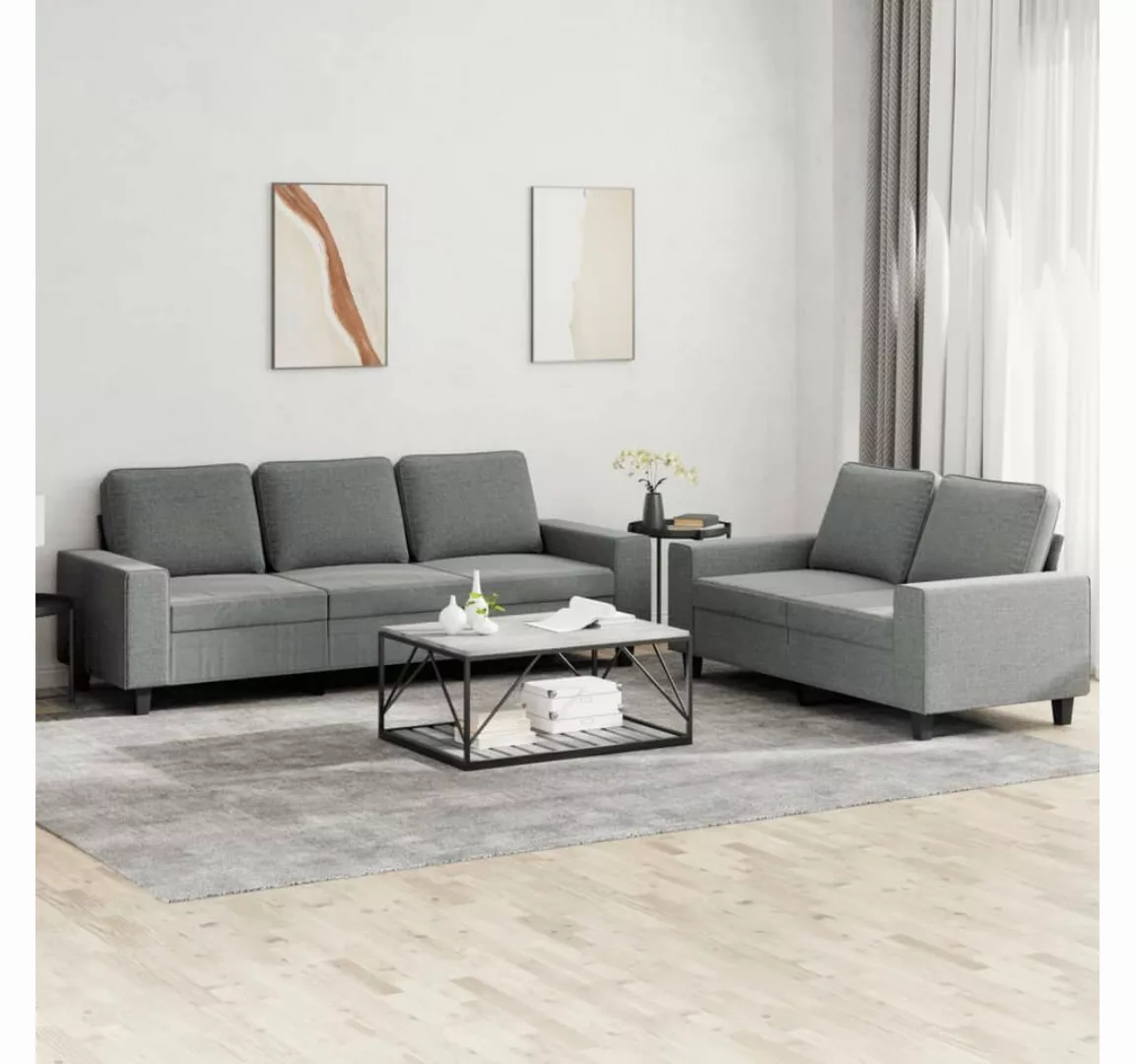 vidaXL Sofa Sofagarnitur Set mit Kissen Stoff, 2-tlg., Dunkelgrau günstig online kaufen