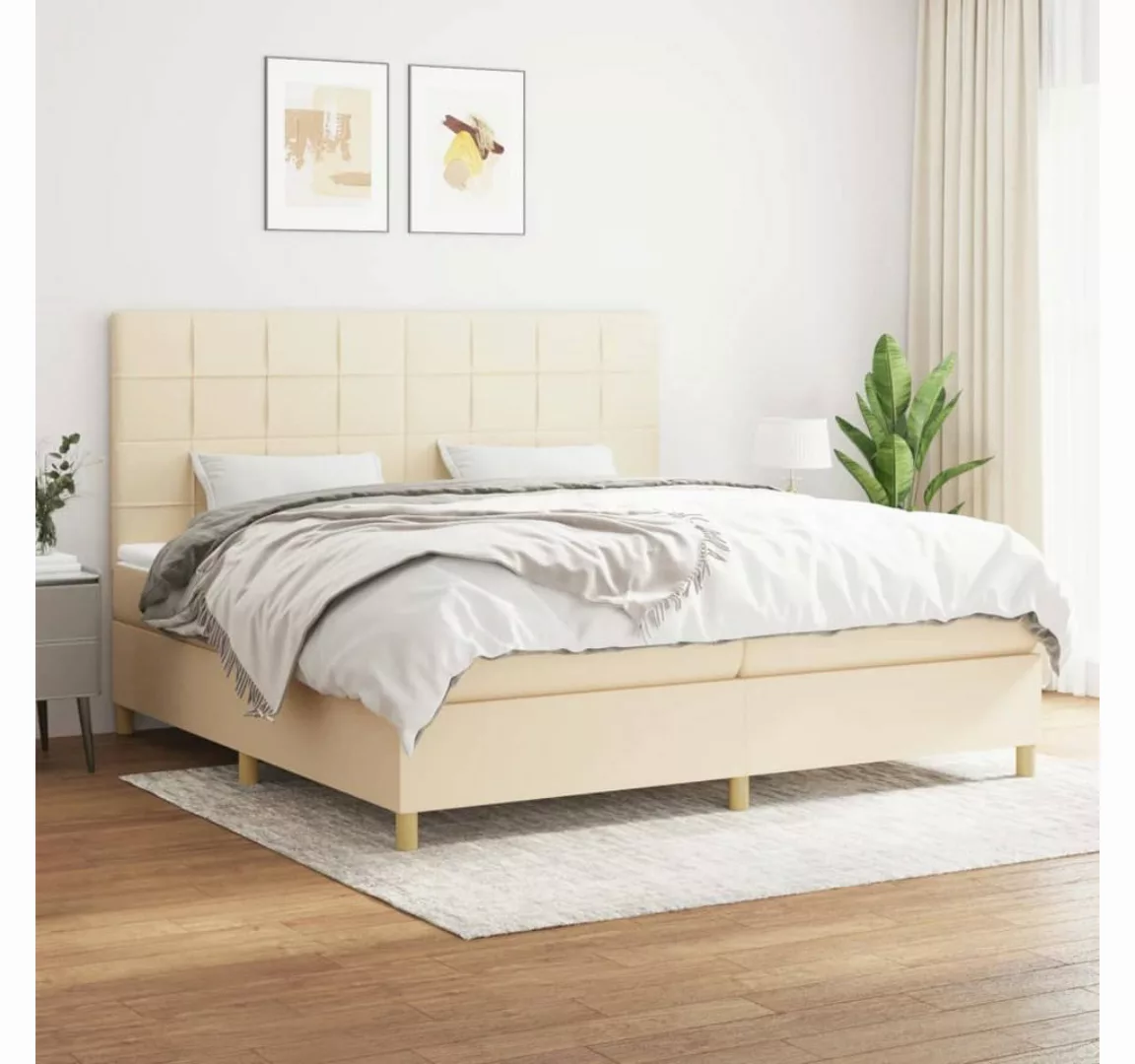 vidaXL Boxspringbett Boxspringbett mit Matratze Creme 200x200 cm Stoff Bett günstig online kaufen