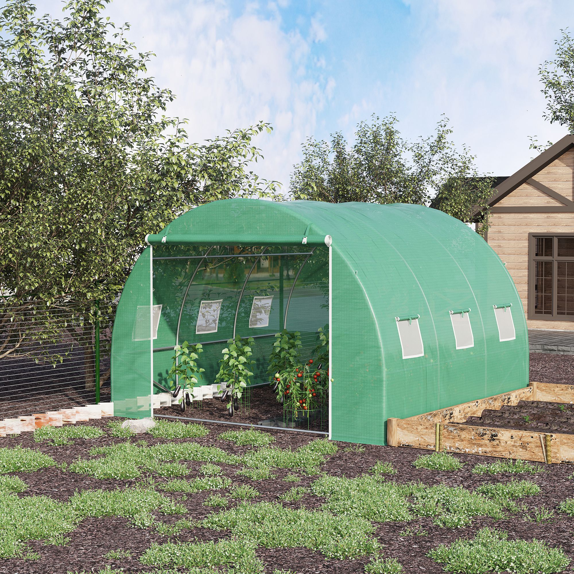 Outsunny Garten-Gewächshaus 9 m², Garten-Tunnelgewächshaus 3 x 3 x 2 m mit günstig online kaufen