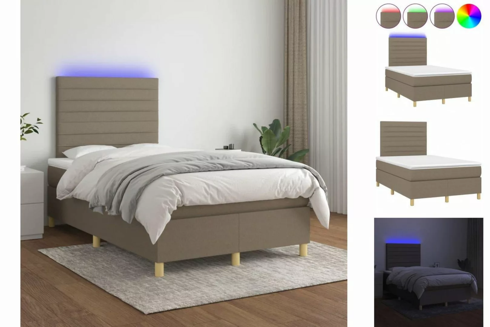 vidaXL Bettgestell Boxspringbett mit Matratze LED Taupe 120x200 cm Stoff Be günstig online kaufen