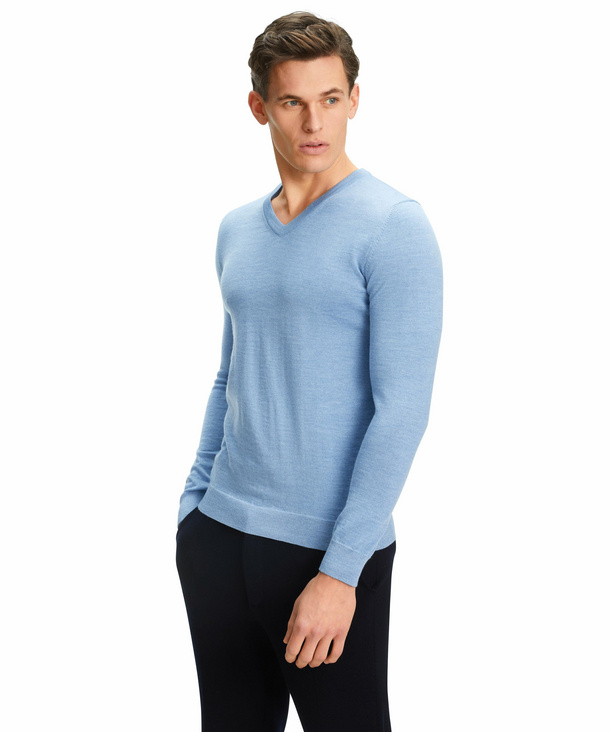 FALKE Herren Pullover V-Ausschnitt, 3XL, Blau, Uni, Wolle, 60911-685707 günstig online kaufen