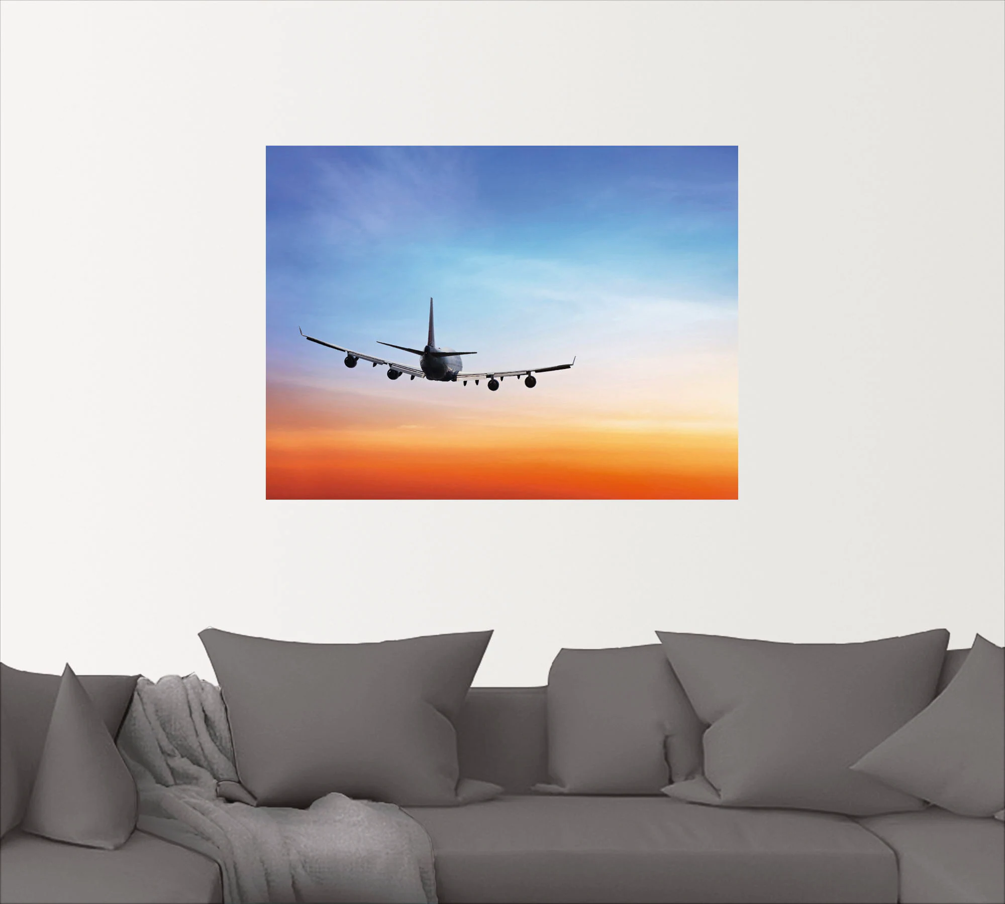 Artland Wandbild »Flugzeug vor orange/blauem Abendhimmel«, Flugzeuge & Heli günstig online kaufen