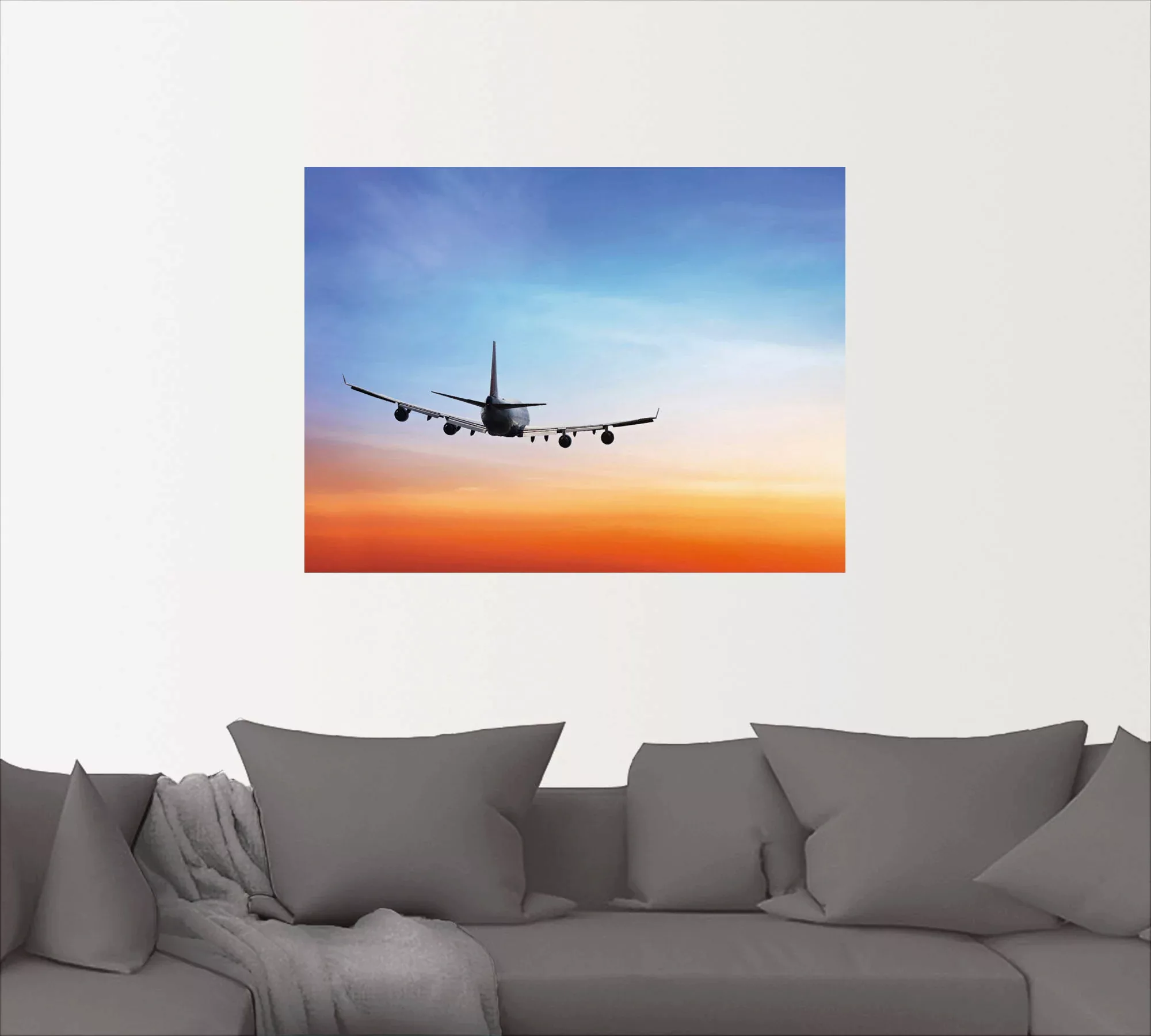 Artland Wandbild "Flugzeug vor orange/blauem Abendhimmel", Flugzeuge & Heli günstig online kaufen