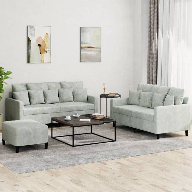 vidaXL Sofa Sofagarnitur Set mit Kissen Samt, 3-tlg., Hellgrau günstig online kaufen