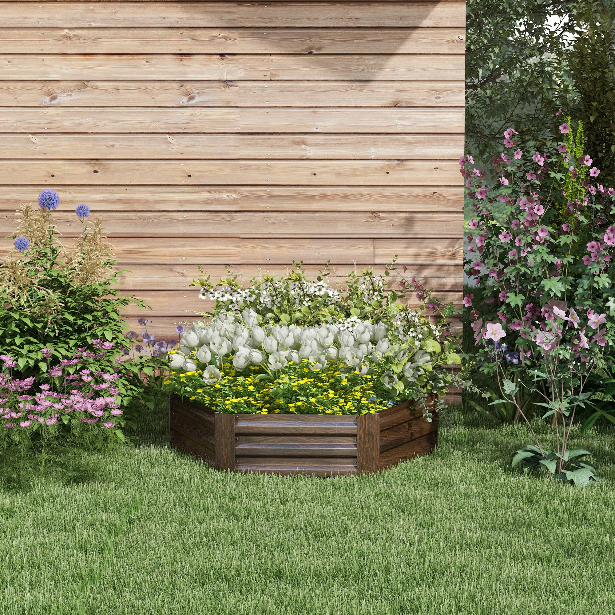 Outsunny Hochbeet aus Stahl sechseckiger Blumenkasten mit offenem Boden in günstig online kaufen