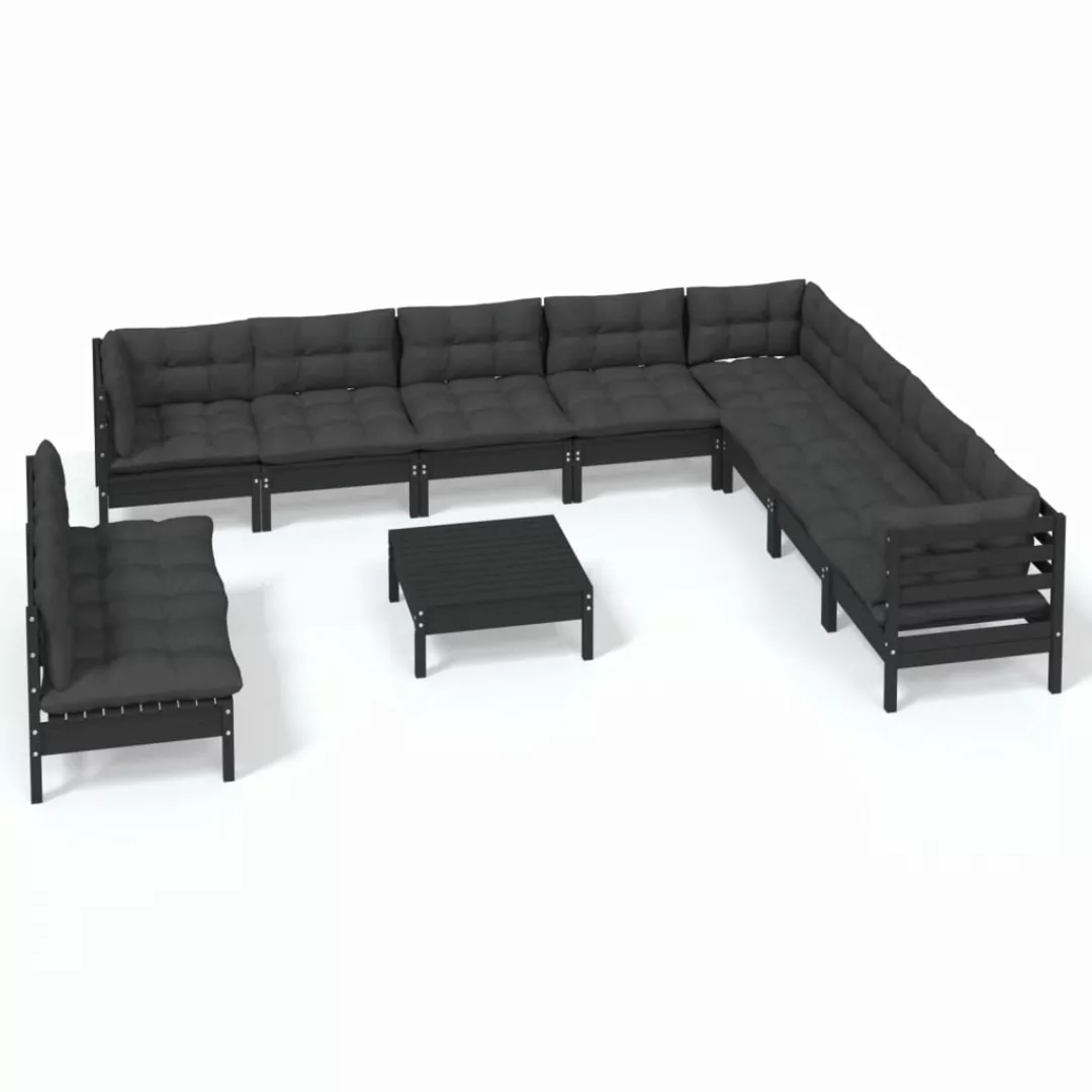 11-tlg. Garten-lounge-set Mit Kissen Schwarz Massivholz Kiefer günstig online kaufen