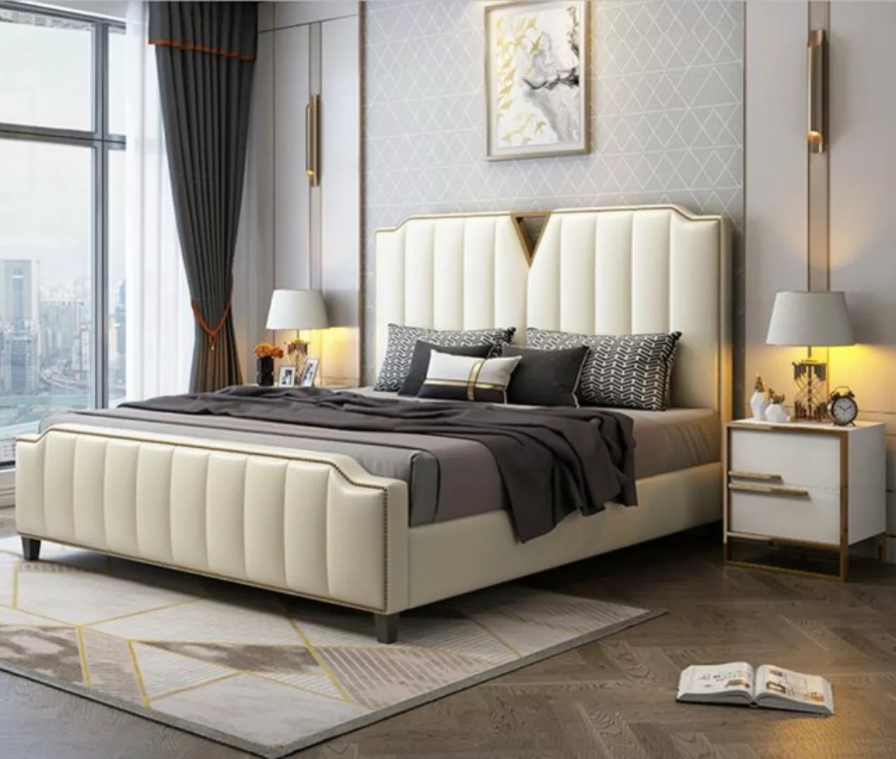JVmoebel Bett Beige Doppelbett Schlafzimmer Betten Luxus Einrichtung Möbel günstig online kaufen
