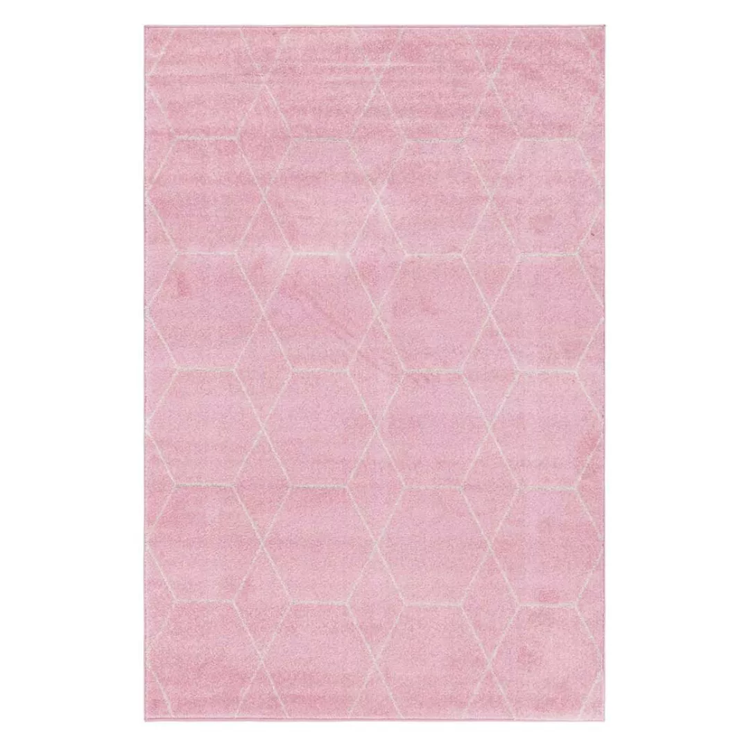 Rosa Teppich mit geometrischem Muster Cremefarben günstig online kaufen