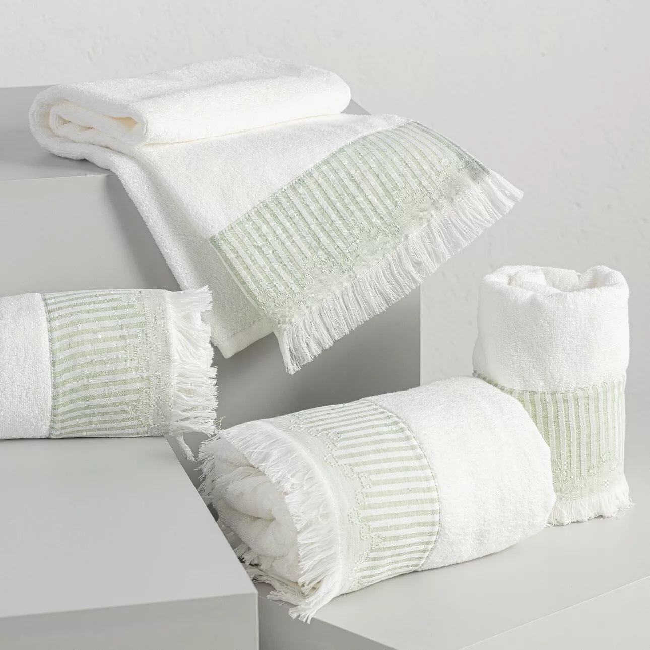 Handtuch-Set Trevor 3 Stck. white green, 50 x 100 / 70 x 140 cm günstig online kaufen