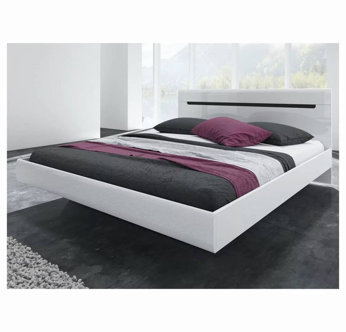 Lomadox Bett HERNING-83, weiß mit weiß Hochglanz und schwarz 186/92/205 cm günstig online kaufen