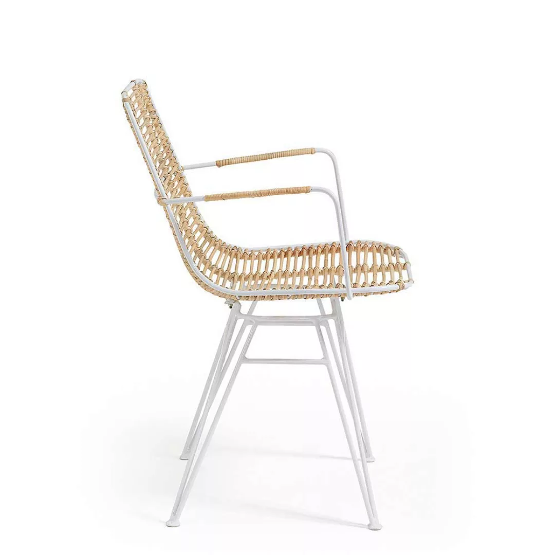 2 Stühle in Weiß Metall und Rattan Armlehnen (2er Set) günstig online kaufen