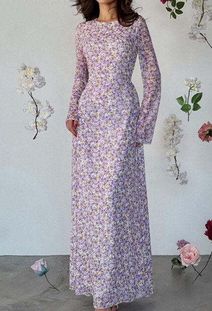 CHENIN Druckkleid Geblümtes französisches Kleid mit Rundhalsausschnitt Stil günstig online kaufen