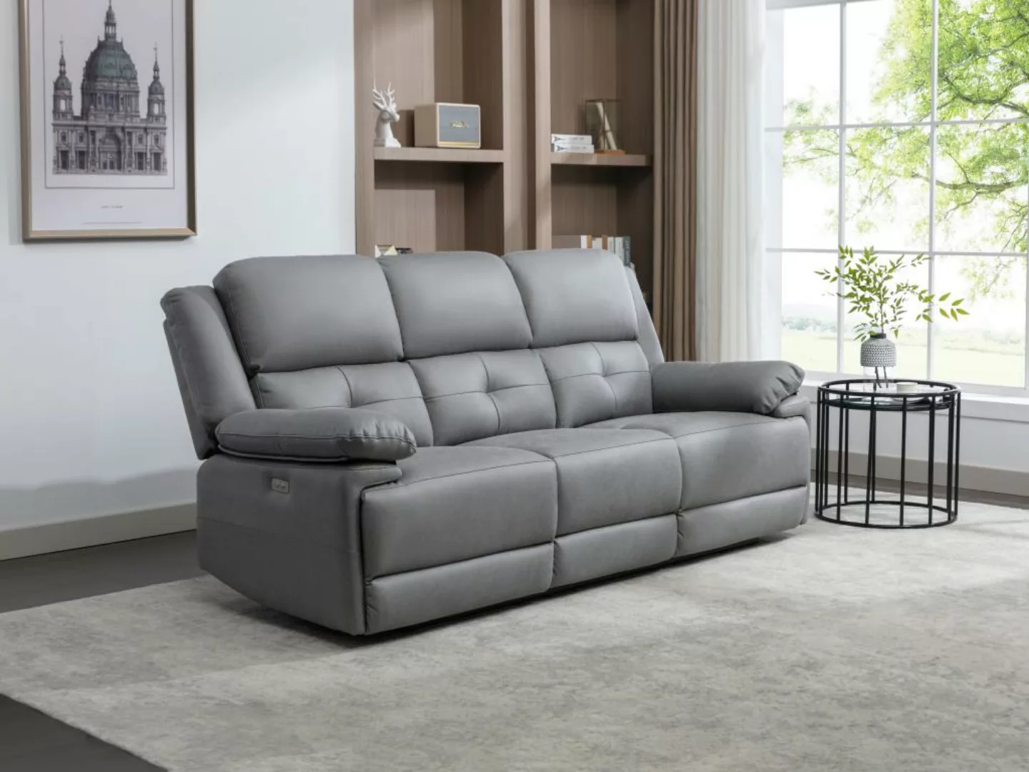 Relaxsofa elektrisch 3-Sitzer - Stoff - Grau - DOLENE günstig online kaufen