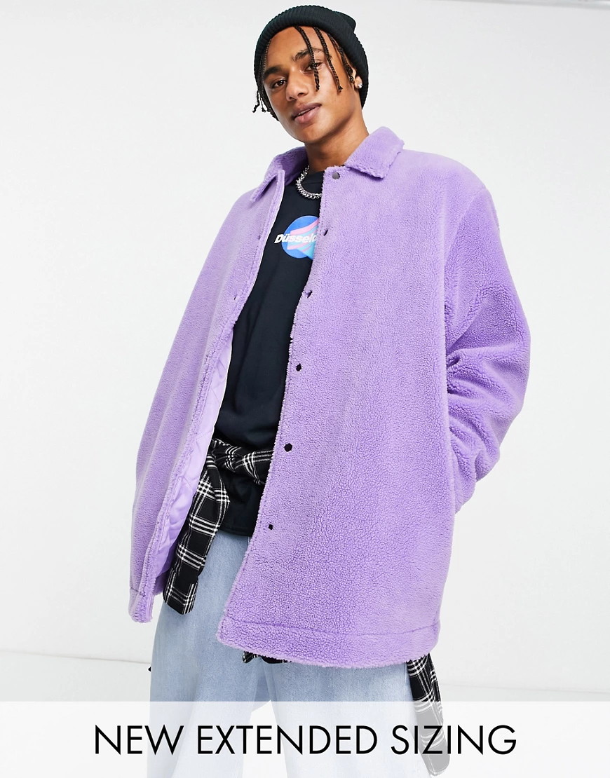 ASOS DESIGN – Oversize-Hemdjacke aus Kunstfell in Flieder-Lila günstig online kaufen