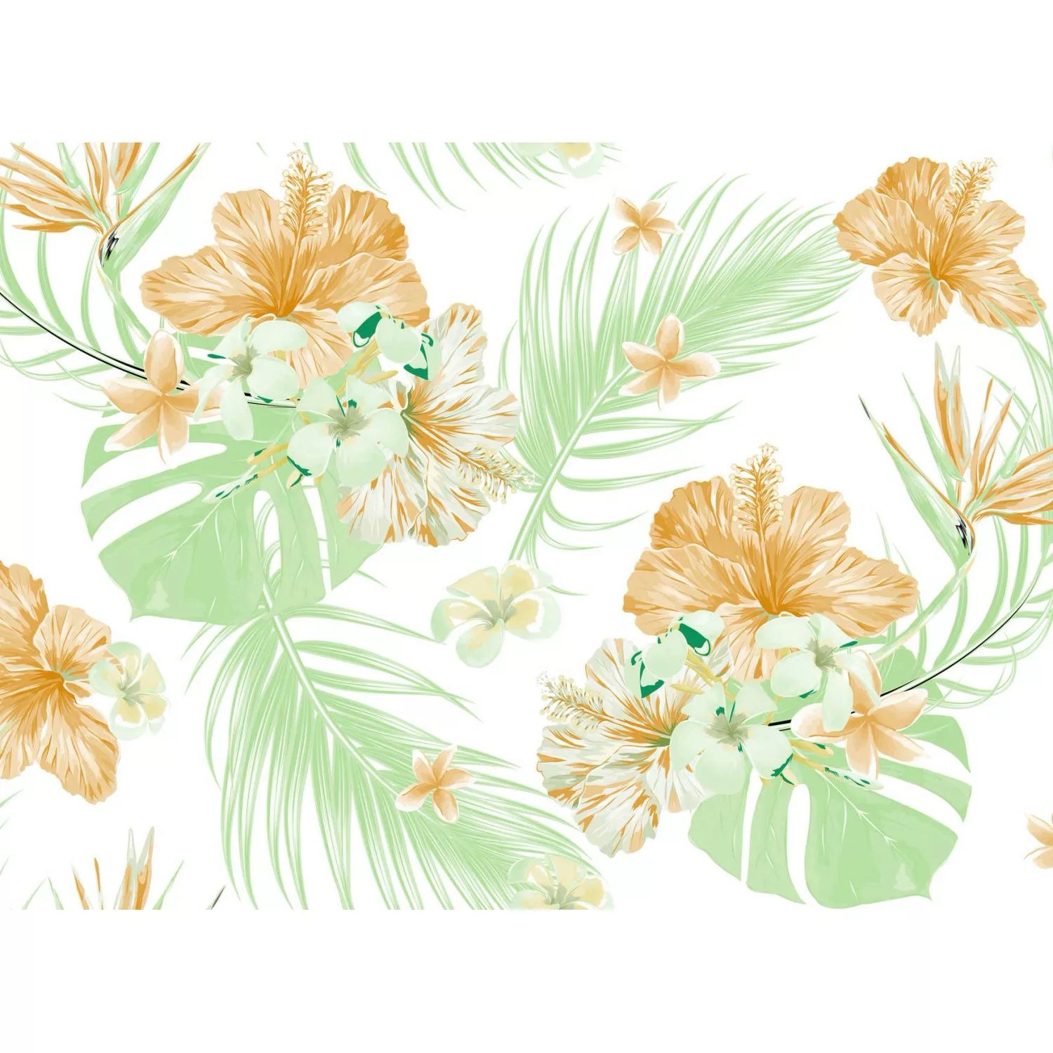 Fototapete Palmen Blumen Bunt Gelb Grün Weiß 3,50 m x 2,55 m FSC® günstig online kaufen