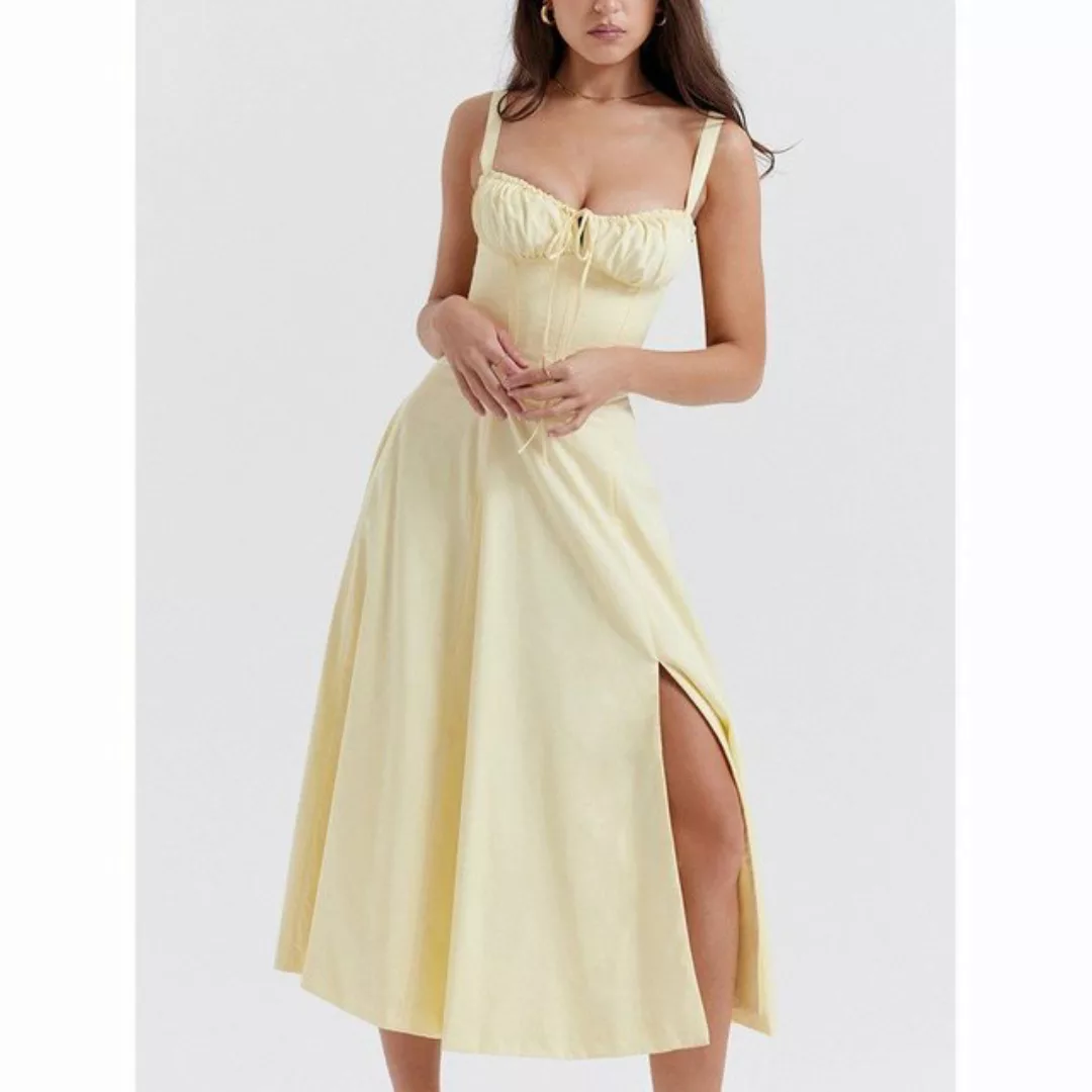 RUZU UG Strandkleid Damen Bedrucktes Kleid Strapskleid Sommerkleid Midiklei günstig online kaufen