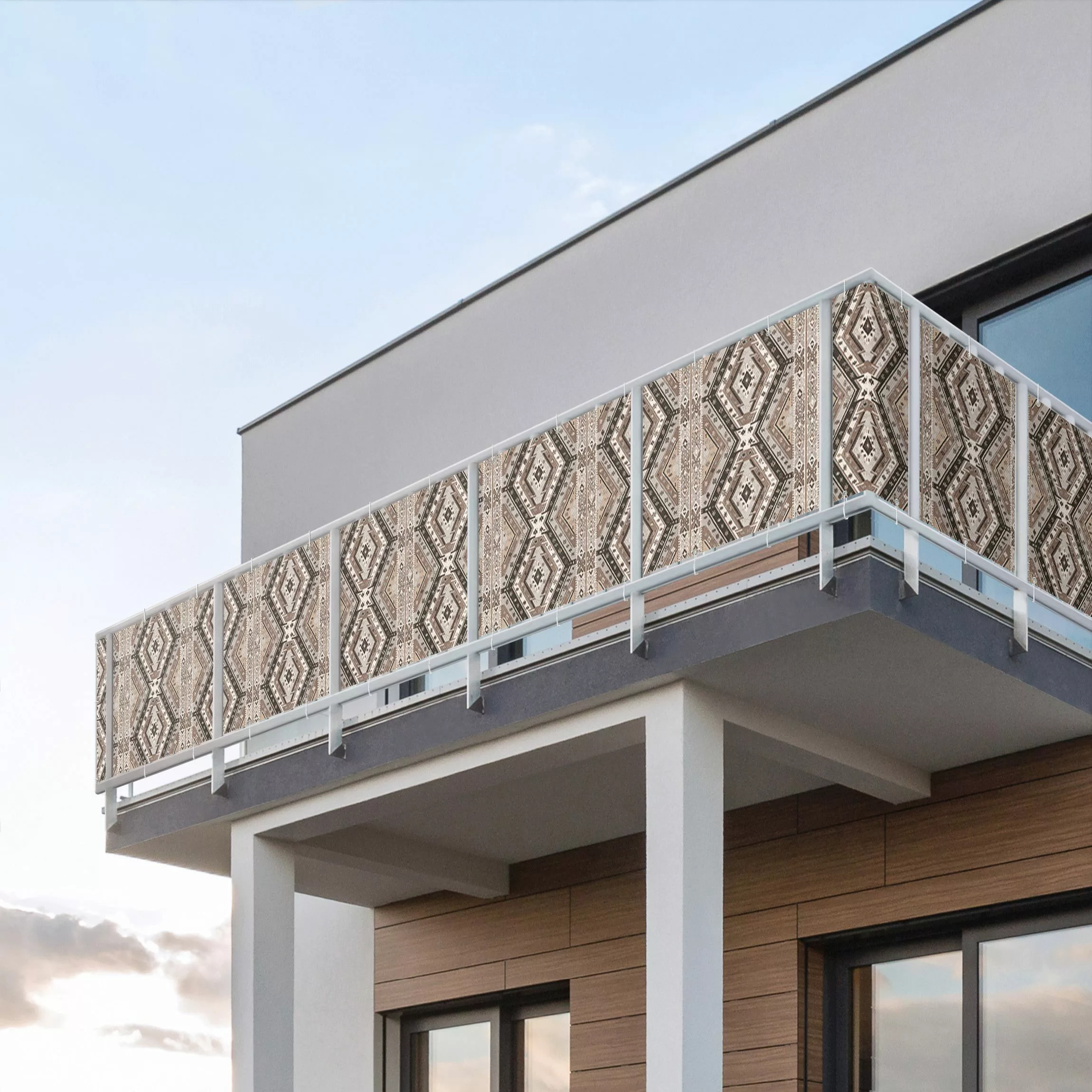 Balkon Sichtschutz Ethno Rauten Muster in Braun günstig online kaufen