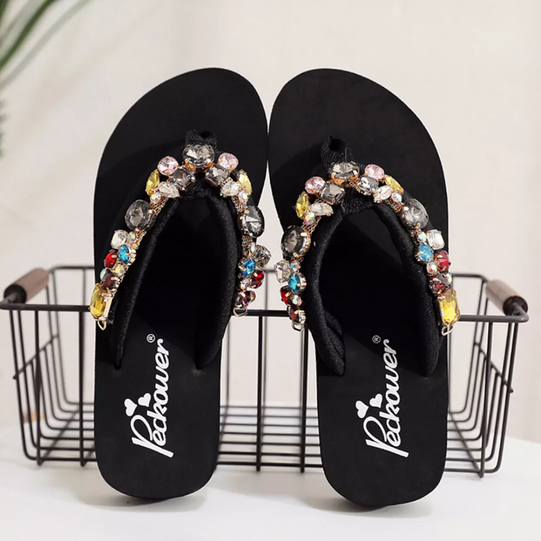 Damen Rhinestone Decor Rutschfeste Clip Toe Slides Hausschuhe günstig online kaufen