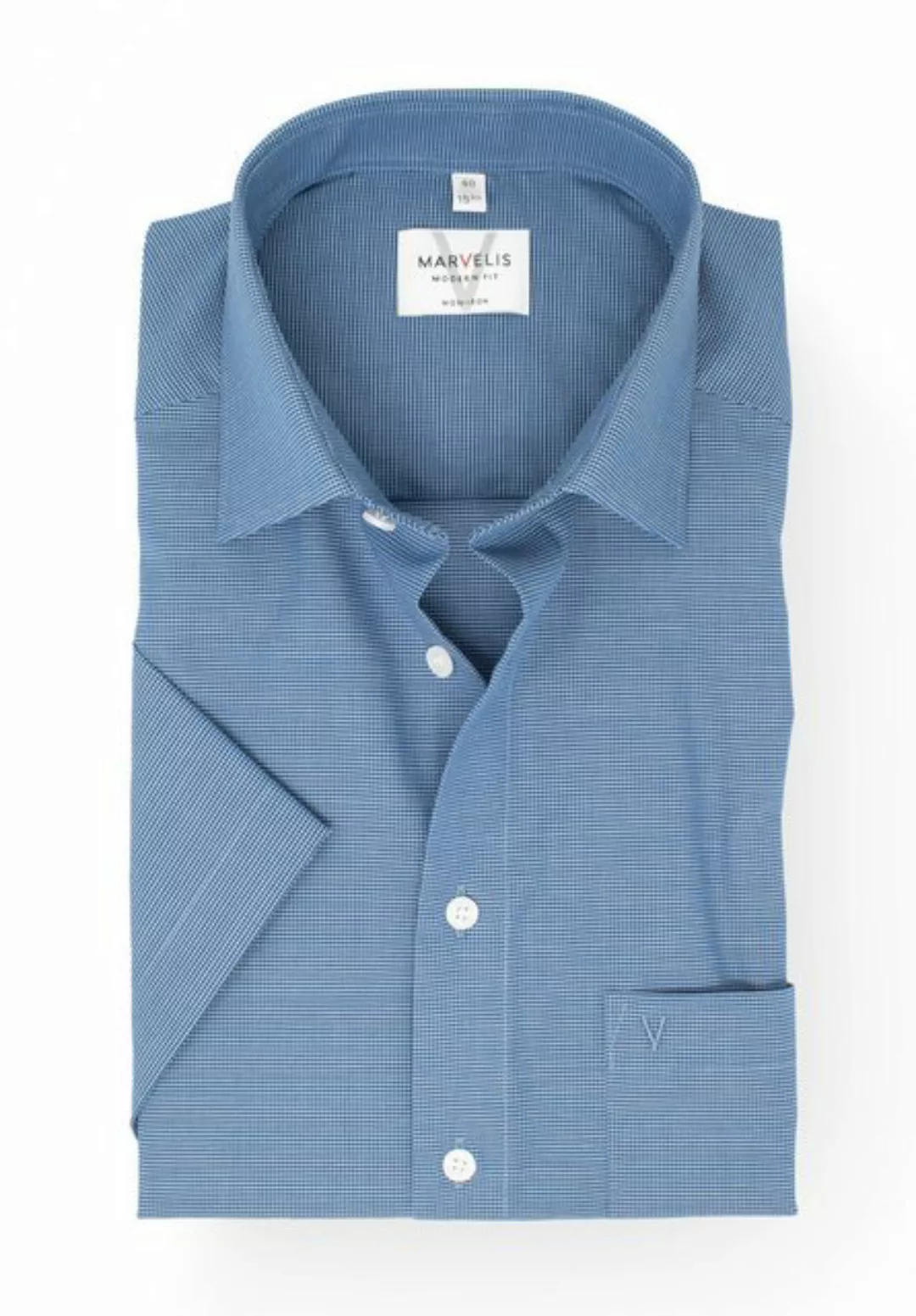 MARVELIS Kurzarmhemd Kurzarmhemd - Modern Fit - Struktur - Bleu günstig online kaufen