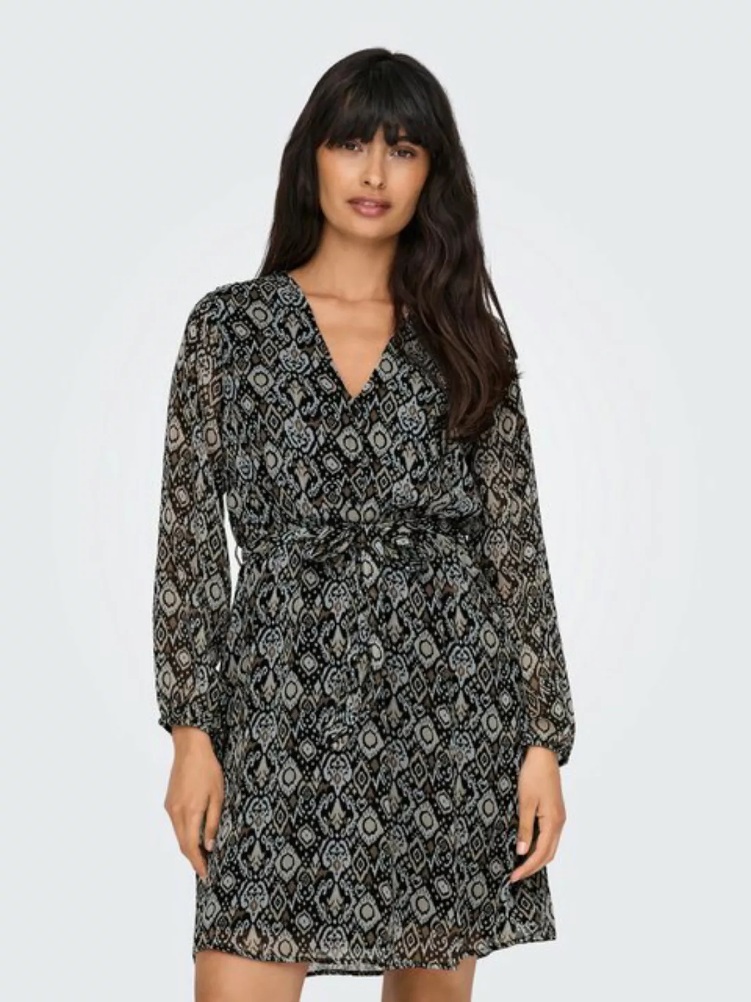 ONLY Shirtkleid Mini Blusen Kleid Langarm Mesh Print ONLCERA (lang) 6149 in günstig online kaufen