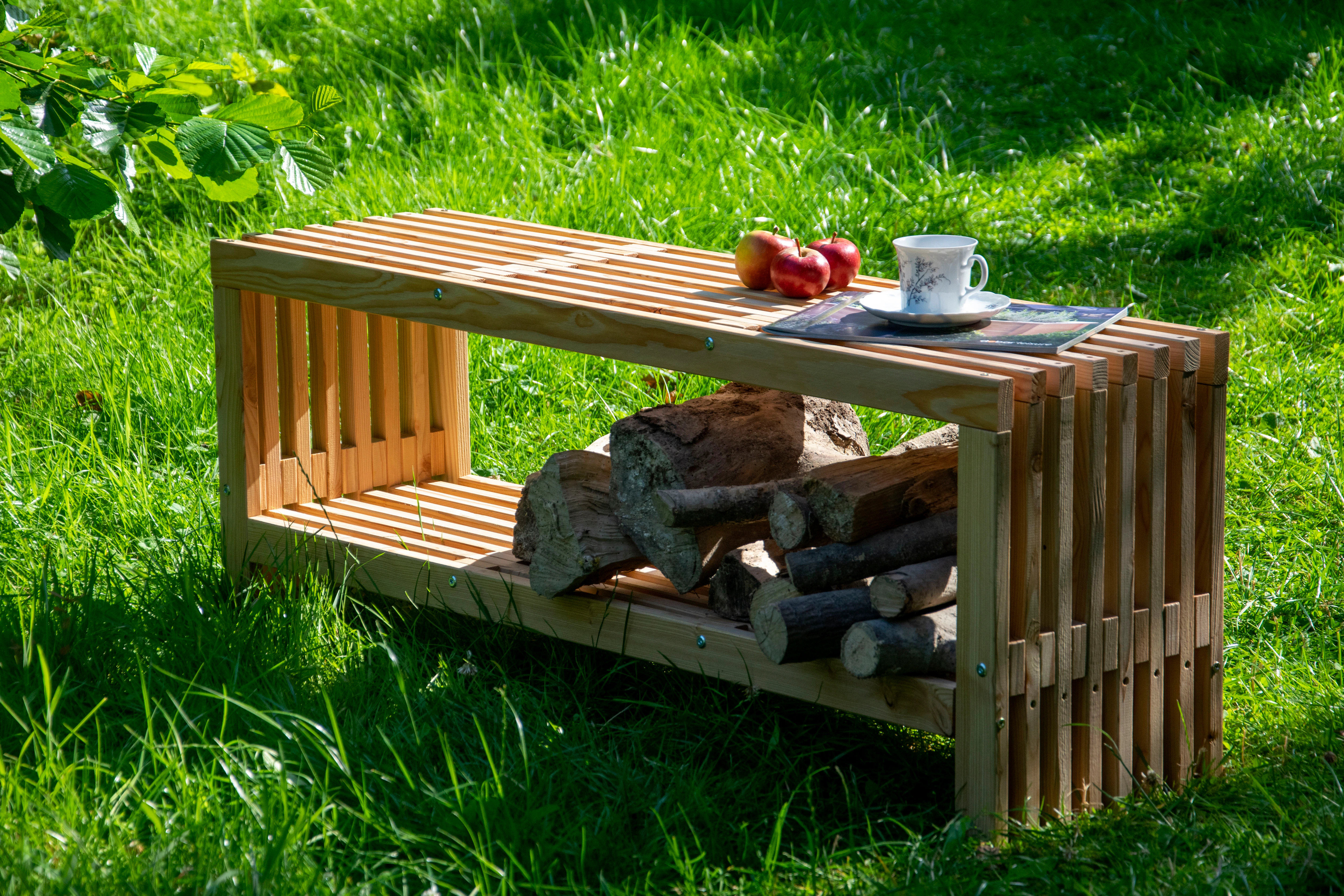 dobar Gartenbank ""Freja" mit Kaminholzfach", moderne Sitzbank mit Stauraum günstig online kaufen