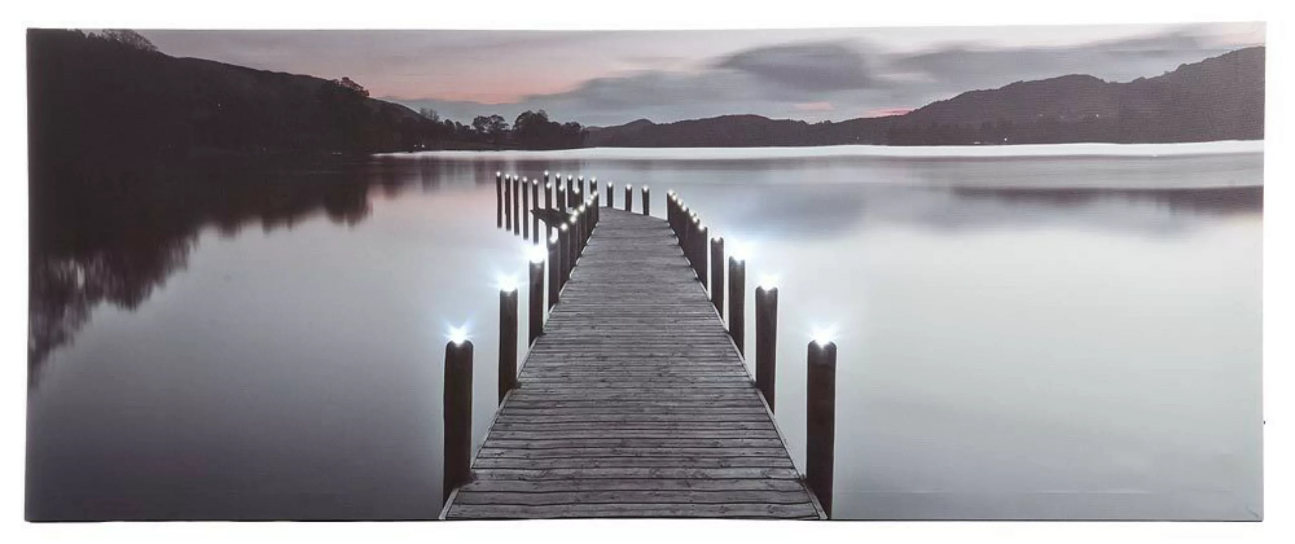 LED Bild Steg am See Berge Leinwand Beleuchtet Leuchtbild Wandbild 100 x 40 günstig online kaufen