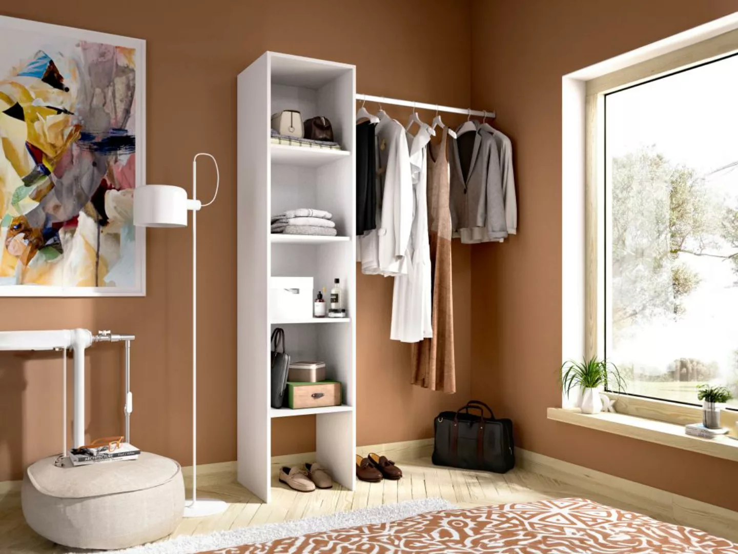 Kleiderschranksystem mit Wandgarderobe - 137 cm - Weiß - GAETAN günstig online kaufen