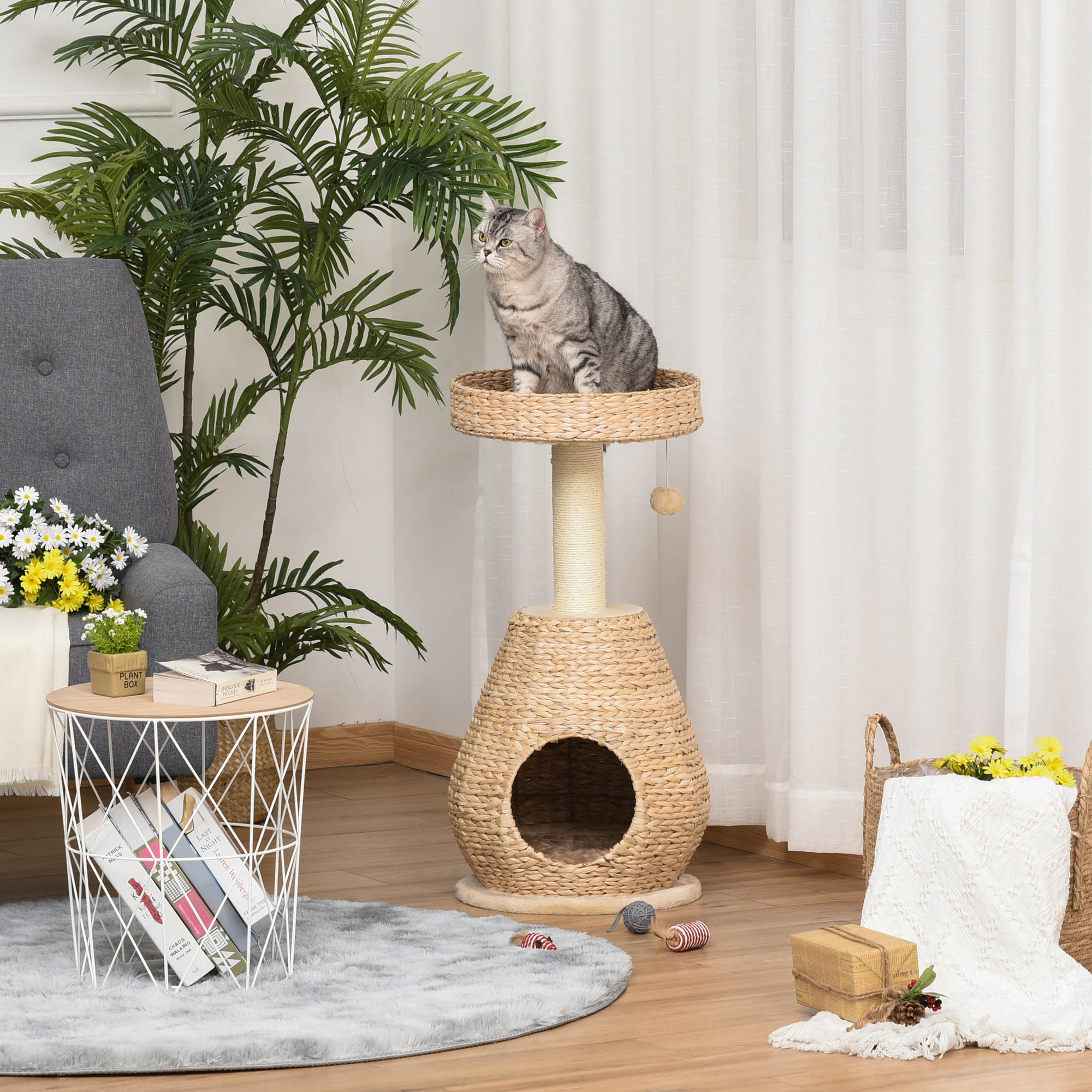 PawHut Kratzbaum Katzenbaum mit Katzenhöhle 82,5H cm, Sisal & Ballspielzeug günstig online kaufen