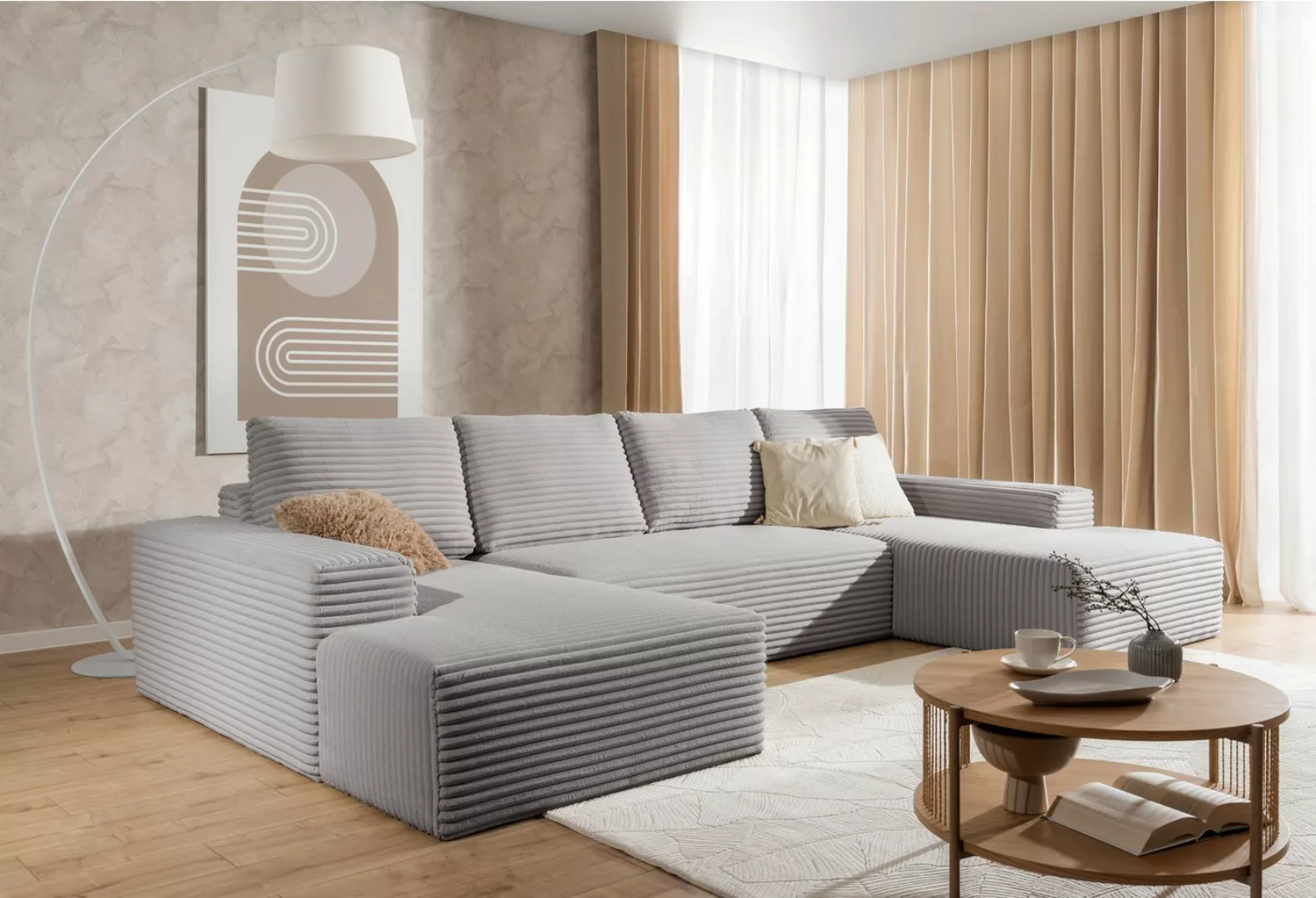 PROMETO Möbel Ecksofa Azzano U-Form, Sofa U-Form, Couch Breitcord Stoff günstig online kaufen