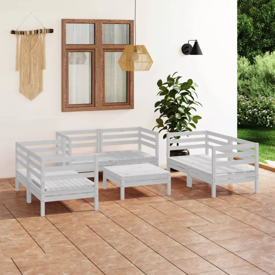 7-tlg. Garten-lounge-set Weiß Massivholz Kiefer günstig online kaufen