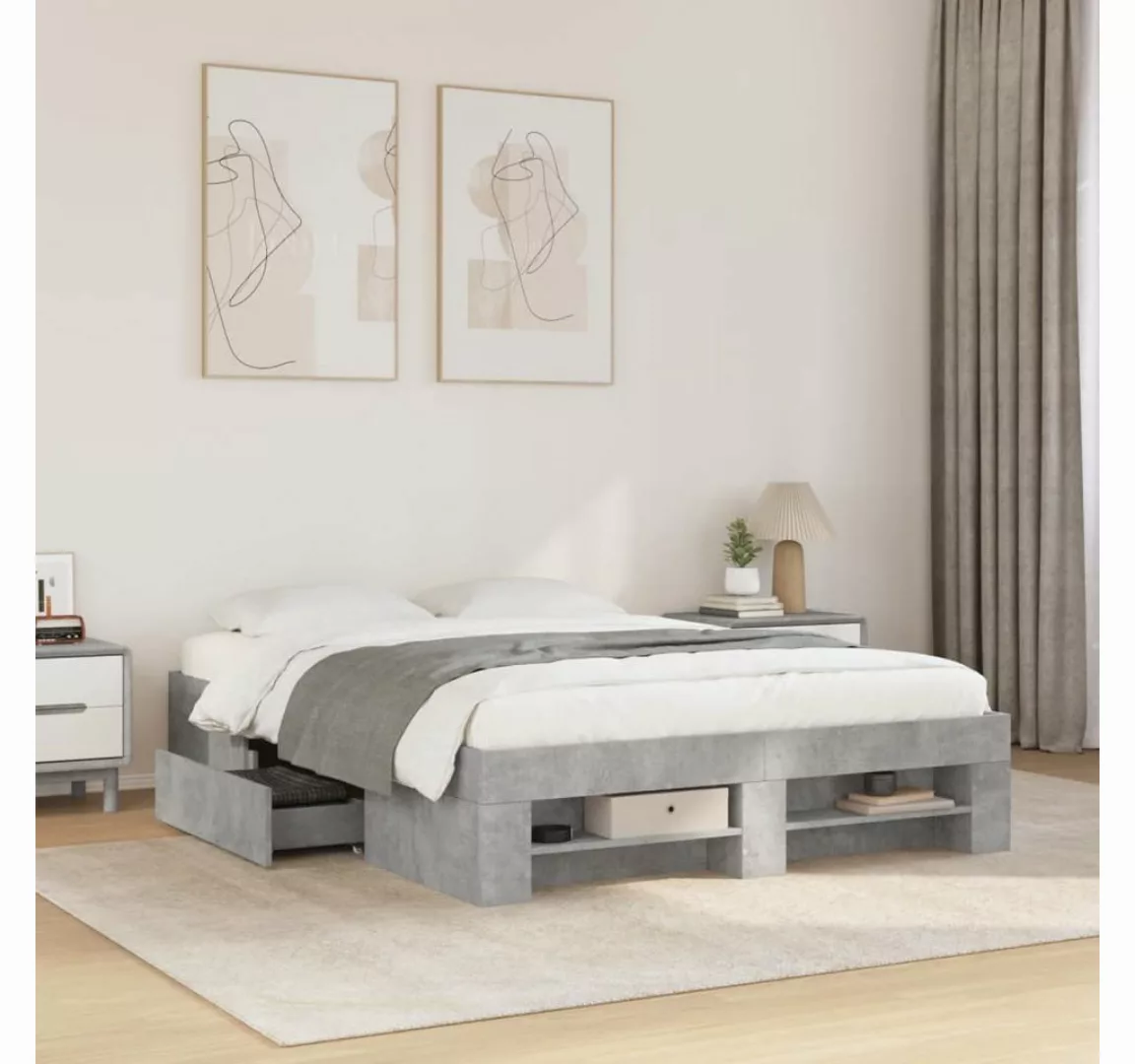 vidaXL Bett, Bettgestell Betongrau 120x190 cm Holzwerkstoff günstig online kaufen