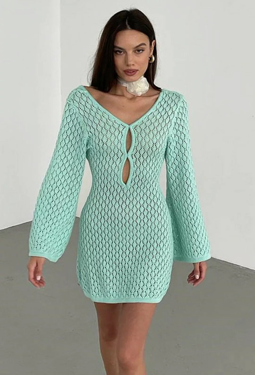 SEGUEN Sommerkleid Strandkleider Frauen Solide Farbe Sexy Knit Cover Up Kle günstig online kaufen