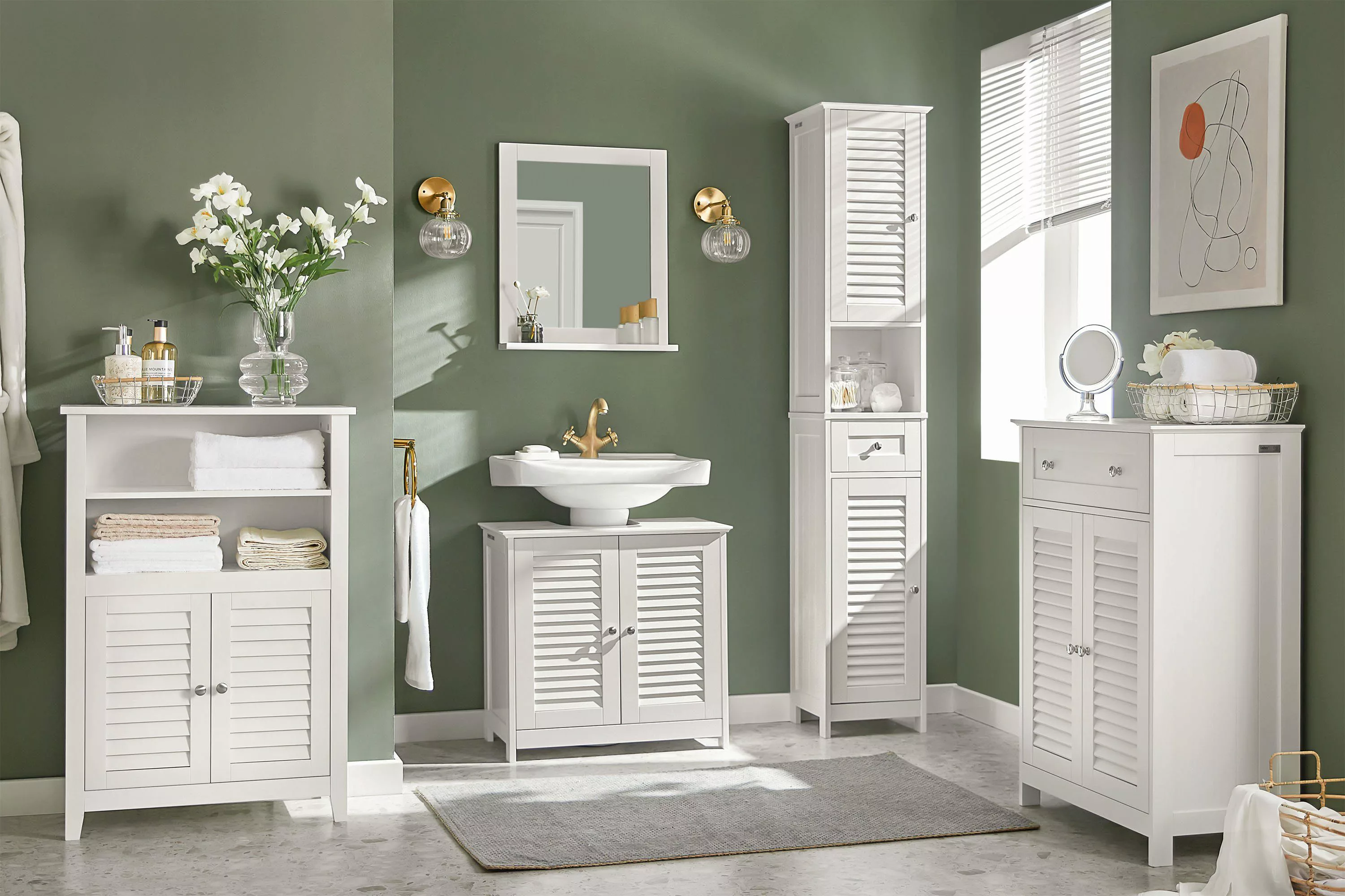 SoBuy Badschrank mit 1 offenem Fach und Türen Holz Weiß FRG236-W günstig online kaufen