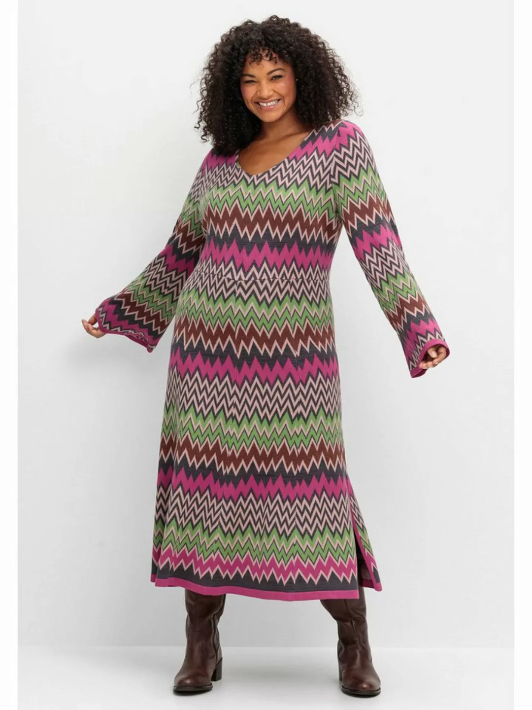 sheego by Joe Browns Strickkleid Große Größen im Zickzack-Muster günstig online kaufen