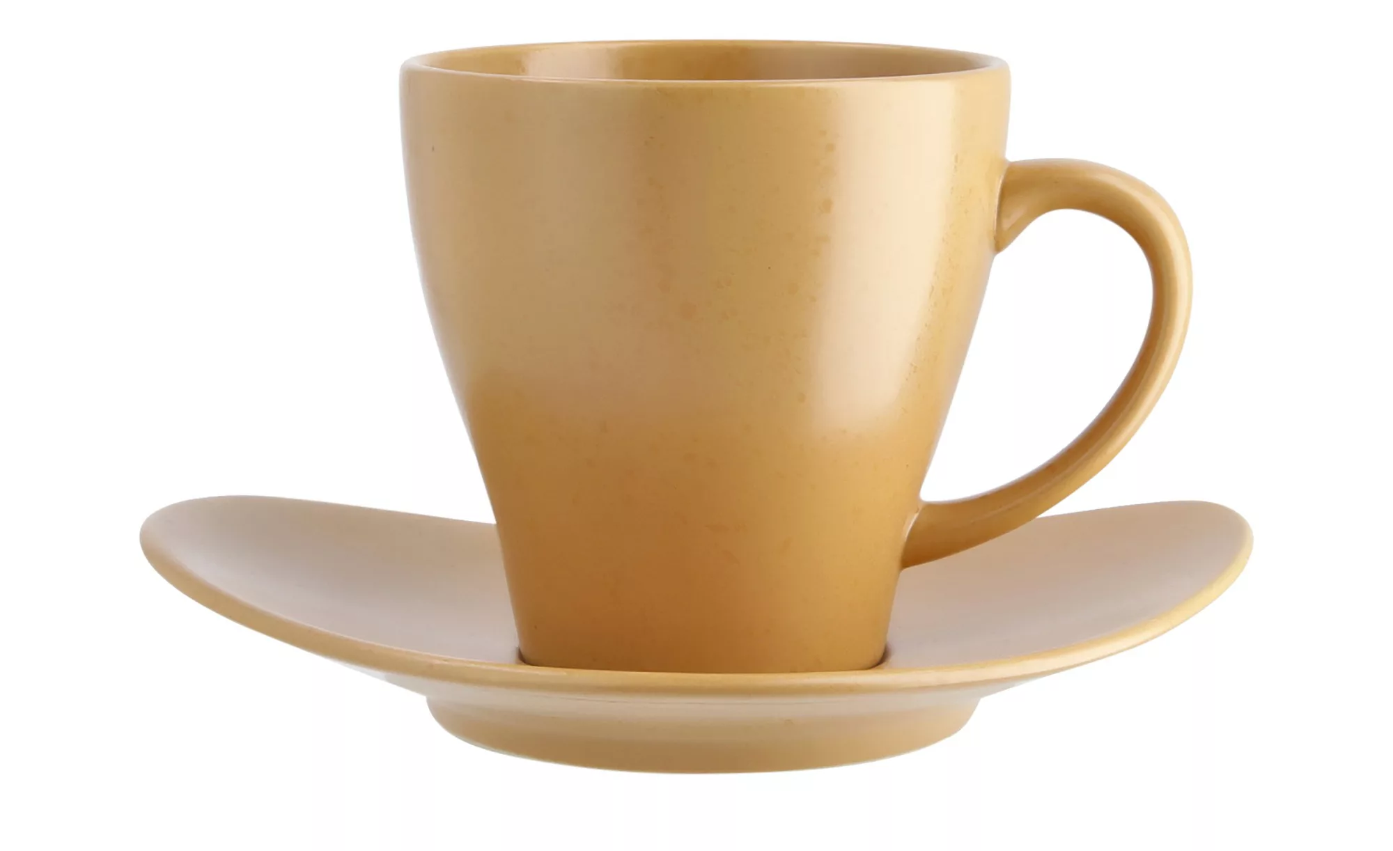 Tasse mit Unterteller  Cuba Ocra ¦ gelb ¦ Steinzeug ¦ Maße (cm): H: 9  Ø: 8 günstig online kaufen