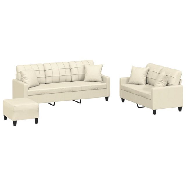 vidaXL Sofa 3-tlg. Sofagarnitur mit Kissen Creme Kunstleder günstig online kaufen