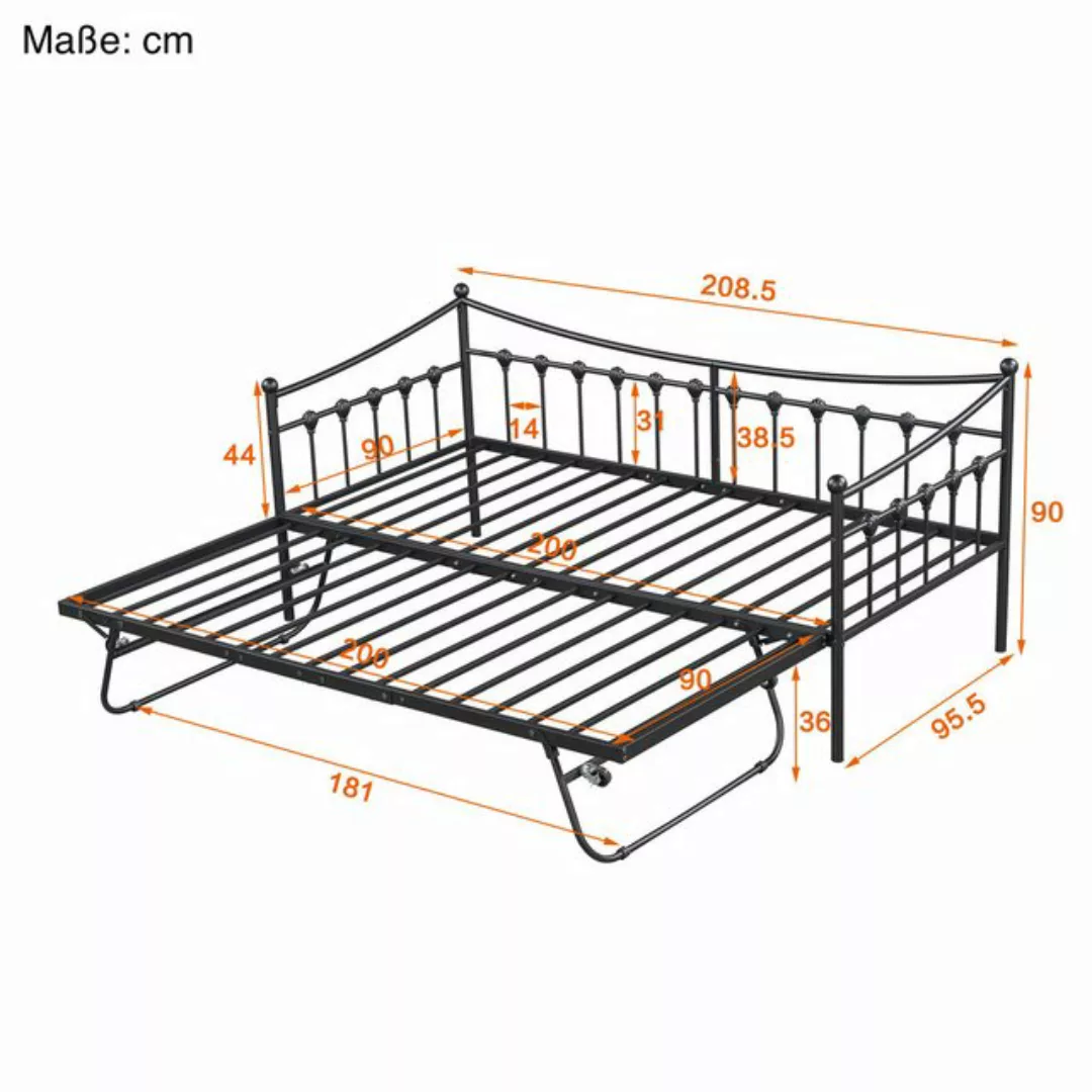 SOFTWEARY Metallbett mit Lattenrost und Gästebett (90x200 cm), Einzelbett, günstig online kaufen